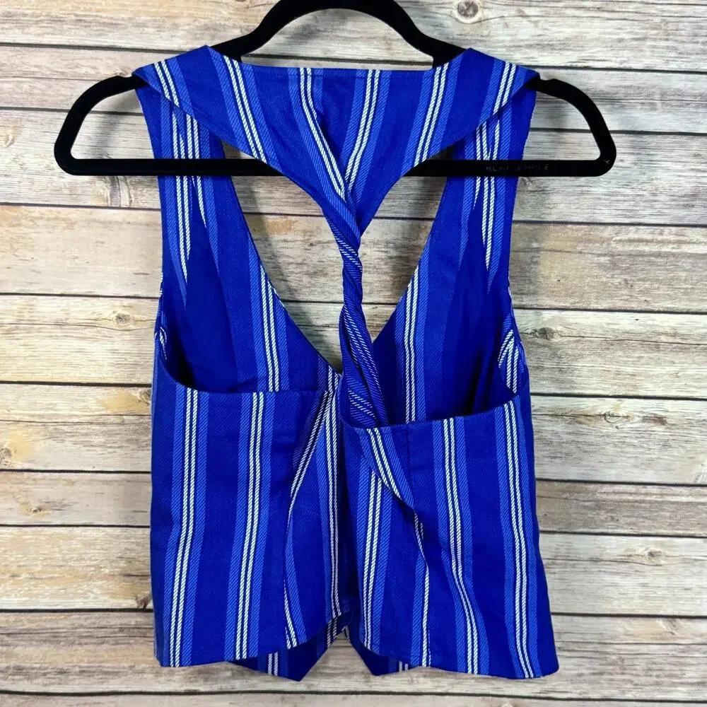 Express Womens Blue White Striped Cotton Sleeveless Twisted Back Halter Vest M - Picture 2 of 4